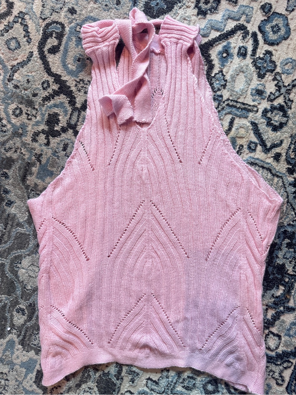 Women’s Pink Sweater Tank tie at neck